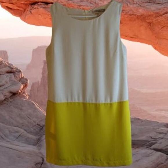 Love 21 med. sleeveless lined color block polyester yellow and white shift dress - Picture 1 of 1